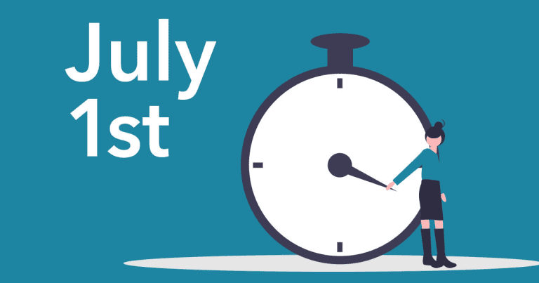 A clock with "July 1st" written on its left side and a woman's presence standing next to it. Our small business accountants in Sydney can help you stay on top of tax deadlines and financial planning.