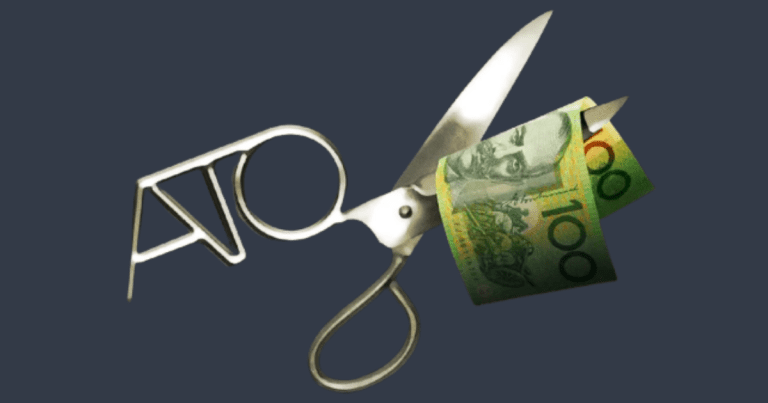 A pair of scissors with the letters "ATO" formed in one of its handles, and a dollar bill about to be cut. Trust our experienced tax accountants in Sydney to help you navigate tax regulations and minimise your tax liability.