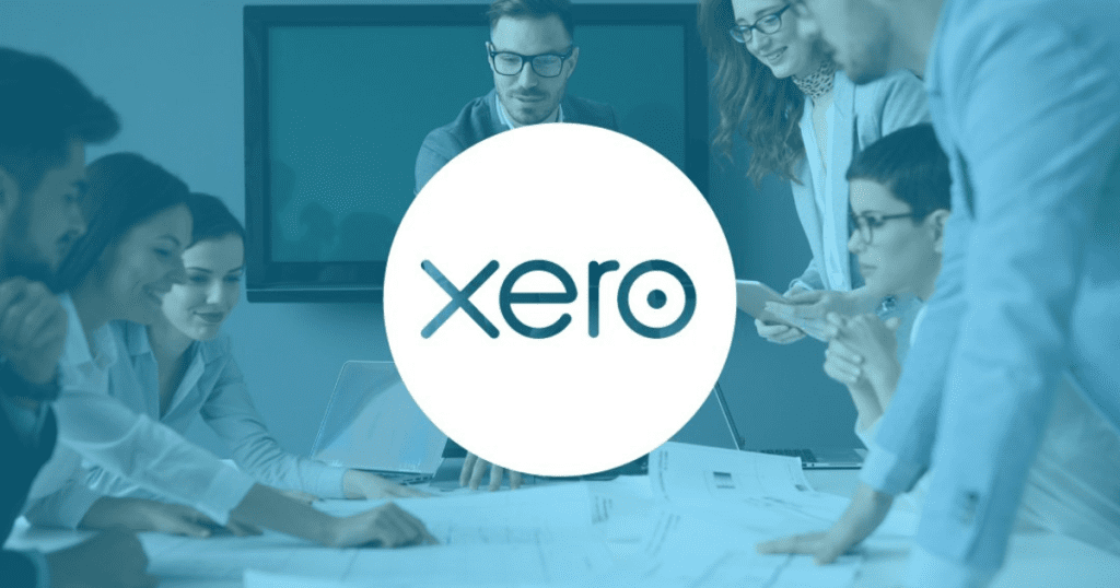 The Xero logo displayed in the foreground, with a group of people engaged in a meeting visible in the background, symbolising the collaborative and efficient nature of using Xero accounting software. which is efficient for accountants in sydney. Contact our accounting firm in Sydney to learn more about how we can help optimise your financial management with Xero.