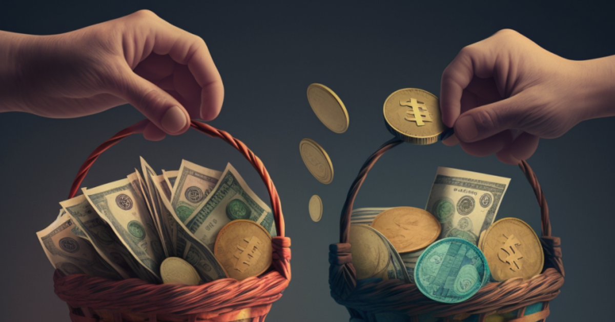 Two baskets brimming with crypto coins and bills. Our tax accountant near you can help you stay compliant with tax regulations while optimizing your financial strategy.
