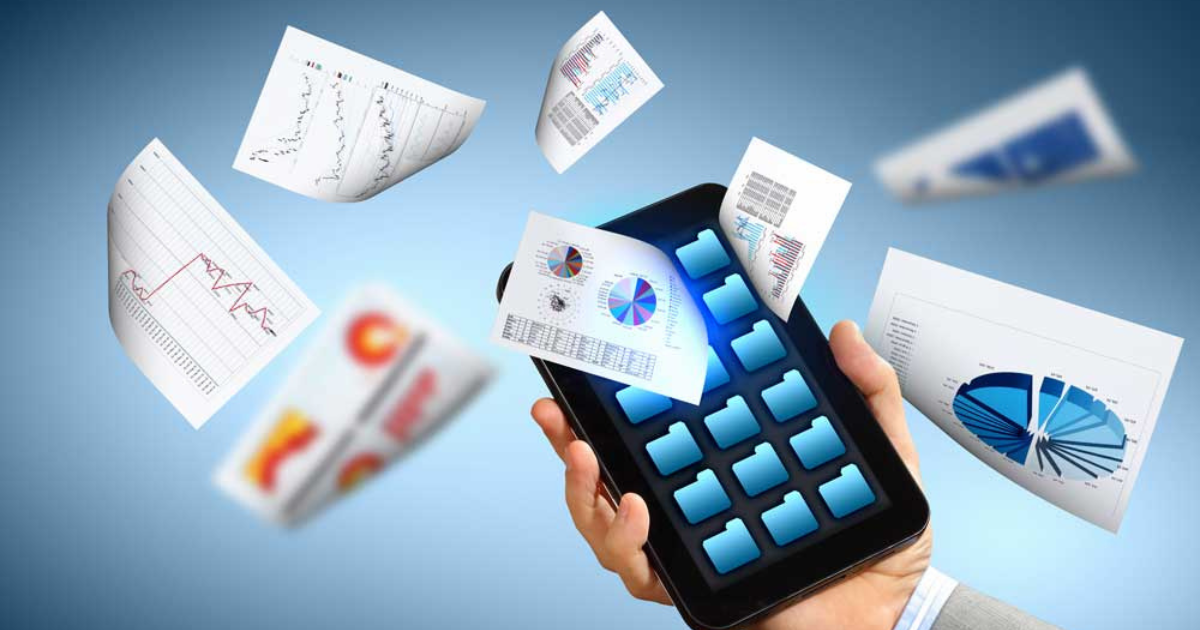 A person holding a device displaying folders on its screen and some representations of financial documents. Don't miss any important files, get organized with our professional bookkeeping services in Sydney.
